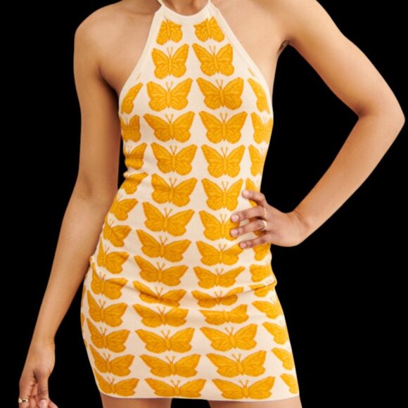 Altar'd State Butterfly Halter Dress / Yellow & Gold Size M - Picture 1 of 10